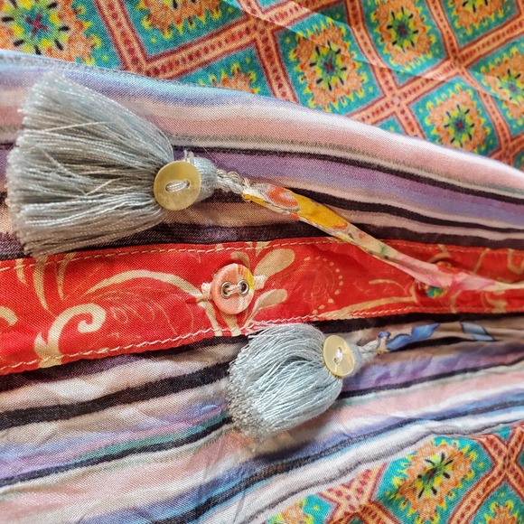 Johnny Was Anora Silk tunic top Colorful Drawstring Adjustable Oversize Summer - Picture 10 of 13